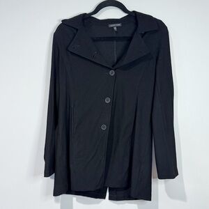 Eileen Fisher XS Black Asymmetrical Button Front Tailcoat Jacket Avantgarde